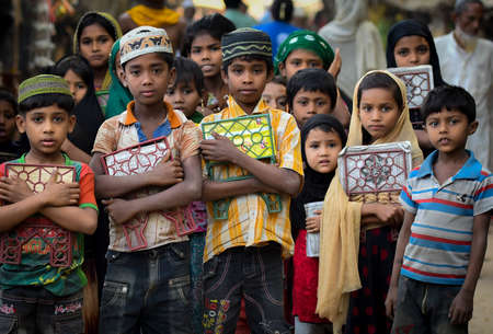 COX' BAZAR, BANGLADESH - APRIL 15, 2020 : Rohingya refugees from Myanmar in Kutupalong refugee camp...