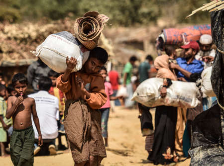COX' BAZAR, BANGLADESH - APRIL 15, 2020 : Rohingya refugees from Myanmar in Kutupalong refugee camp...