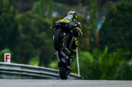SEPANG, MALAYSIA - NOVEMBER 03, 2019 : Valentino Rossi (46) of Italy and Yamaha Factory Racing during the Malaysia Motorcycle Grand Prix (MotoGP) at Sepang International Circuit (SIC).のeditorial素材
