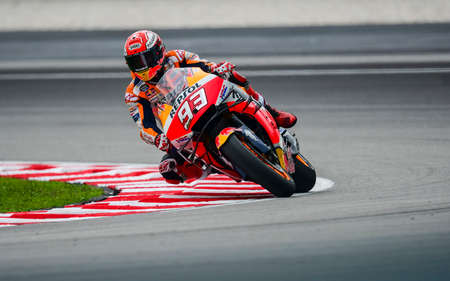 SEPANG, MALAYSIA - NOVEMBER 03, 2019 : Marc Marquez of Spain and Repsol Honda Team (93) during the Malaysia Motorcycle Grand Prix (MotoGP) at Sepang International Circuit (SIC).のeditorial素材