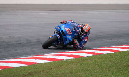 Sepang, Malaysia - Feb. 08, 2020 : Suzuki Ecstar's Spanish rider Alex Rins during the pre-season MotoGP winter test at the Sepang International Circuit in Sepangのeditorial素材
