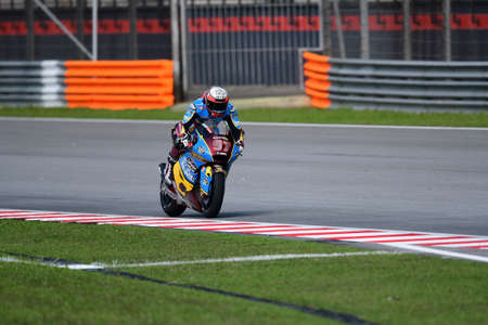 SEPANG, MALAYSIA - NOVEMBER 03, 2019 : Team EG 0,0 Marc VDS Moto2 rider Xavi Vierge of Spain during the Moto2 Malaysia Motorcycle Grand Prix (MotoGP) at Sepang International Circuit (SIC).のeditorial素材
