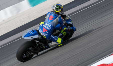 Sepang, Malaysia - Feb. 08, 2020 : Suzuki Ecstar's Spanish rider Joan Mir during the pre-season MotoGP winter test at the Sepang International Circuit in Sepangのeditorial素材