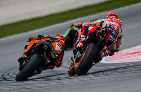 SEPANG, MALAYSIA - NOVEMBER 03, 2019 : Marc Marquez of Spain and Repsol Honda Team (93) during the Malaysia Motorcycle Grand Prix (MotoGP) at Sepang International Circuit (SIC).のeditorial素材