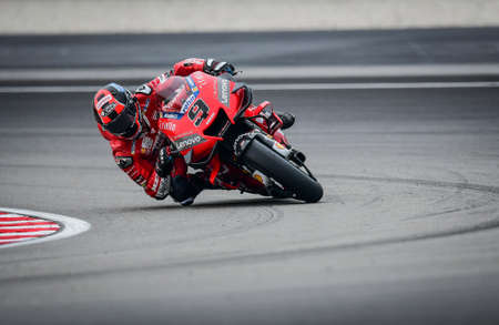 SEPANG, MALAYSIA - NOVEMBER 03, 2019 : Danilo Petrucci of Italy and Ducati Team (9) during the Malaysia Motorcycle Grand Prix (MotoGP) at Sepang International Circuit (SIC).のeditorial素材