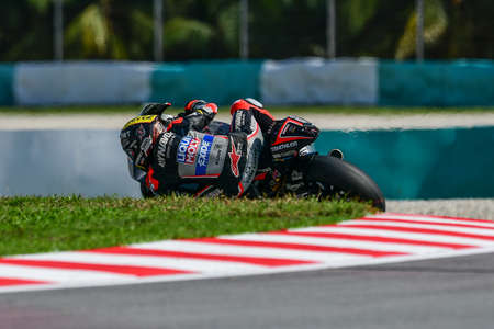 SEPANG, MALAYSIA - NOVEMBER 03, 2019 : Dynavolt Intact's Swiss rider Thomas Luthi  during the Moto2 Malaysia Motorcycle Grand Prix (MotoGP) at Sepang International Circuit (SIC).のeditorial素材