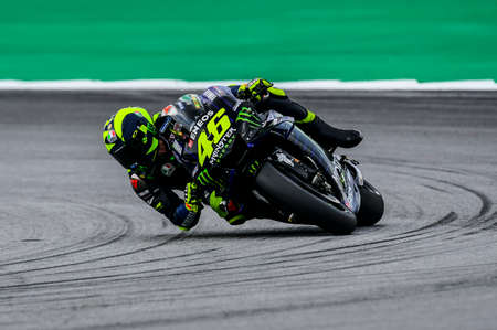SEPANG, MALAYSIA - NOVEMBER 03, 2019 : Valentino Rossi (46) of Italy and Yamaha Factory Racing during the Malaysia Motorcycle Grand Prix (MotoGP) at Sepang International Circuit (SIC).のeditorial素材