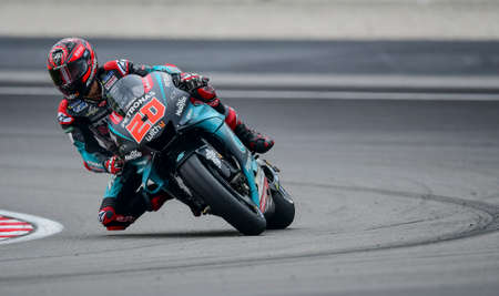 SEPANG, MALAYSIA - NOVEMBER 03, 2019 : Fabio Quartararo of France and Petronas Yamaha SRT rides during the Malaysia Motorcycle Grand Prix (MotoGP) at Sepang International Circuit (SIC).のeditorial素材