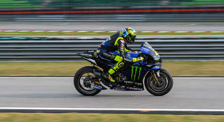 Sepang, Malaysia - Feb. 08, 2020 : Monster Energy Yamaha's Italian rider Valentino Rossi during the pre-season MotoGP winter test at the Sepang International Circuit in Sepangのeditorial素材