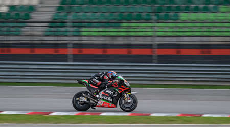 Sepang, Malaysia - Feb. 08, 2020 : Bradley Smith of Great Britain and Aprilia Racing Team during the pre-season MotoGP winter test at the Sepang International Circuit in Sepangのeditorial素材