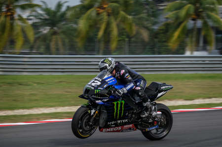 Sepang, Malaysia - Feb. 08, 2020 : Monster Energy Yamaha's Spanish rider Maverick Vinales during the pre-season MotoGP winter test at the Sepang International Circuit in Sepangのeditorial素材