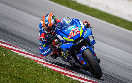 Kuala Lumpur, Malaysia - February 07, 2019 : Team Suzuki Ecstar's Spanish rider Alex Rins during the 2019 MotoGP pre-season testing at the Sepang International Circuitのeditorial素材