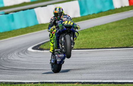 Kuala Lumpur, Malaysia - February 08, 2019 : Yamaha Factory Racing Italian rider Valentino Rossi in action during the 2019 MotoGP pre-season testing at the Sepang International Circuitのeditorial素材