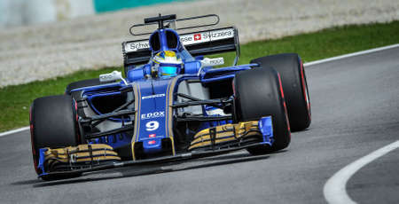 KUALA LUMPUR, MALAYSIA - OCTOBER 1, 2017 : Marcus Ericsson of Sauber F1 Team on track during...