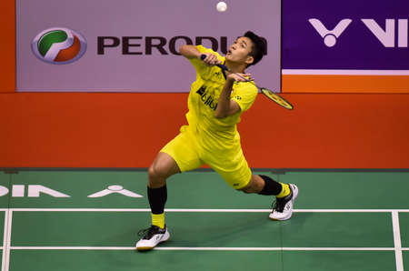 KUALA LUMPUR, MALAYSIA - JANUARY 21, 2018 : Jonatan Christie of Indonesia Men's Single during the Perodua Malaysia Masters 2018 at Axiata Arena, Bukit  Jalil.のeditorial素材