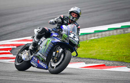 SEPANG, MALAYSIA - NOVEMBER 03, 2019 : Maverick Vi–ales of Spain (12) and Yamaha Factory Racing...
