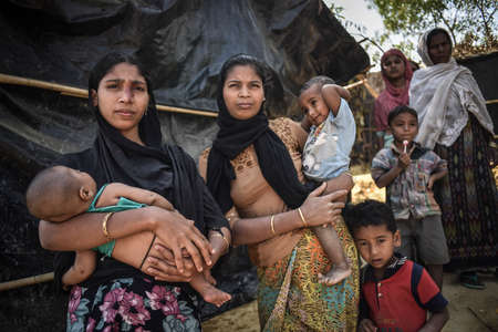 COX' BAZAR, BANGLADESH - APRIL 15, 2020 : Rohingya refugees from Myanmar in Kutupalong refugee camp near Cox's Bazar, Bangladesh.のeditorial素材