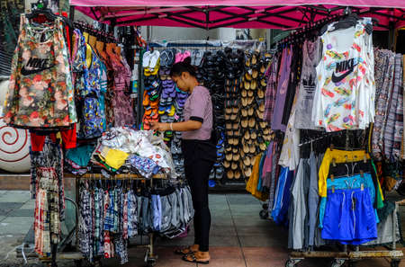 BANGKOK, THAILAND - NOVEMBER 18, 2017 : Popular backpacker destination Khao San Road. The area is famous for its street market in Thailand.のeditorial素材