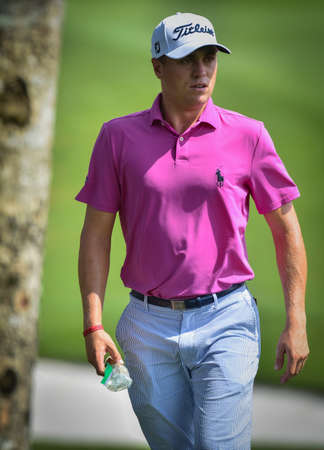 KUALA LUMPUR, MALAYSIA - OCTOBER 12 : Justin Thomas of the United States in action during of the 2017 CIMB Classic at TPC Kuala Lumpur.のeditorial素材