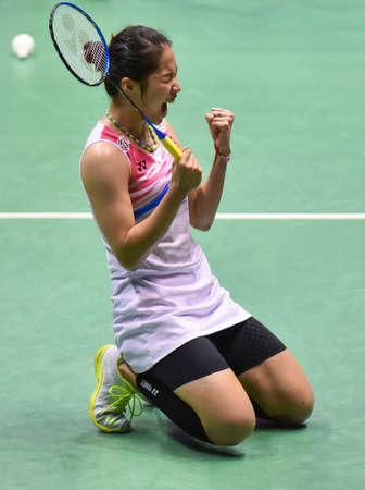 KUALA LUMPUR, MALAYSIA - JANUARY 21, 2018 : Ratchanok Intanon of Thailand Women's Singles during the Perodua Malaysia Masters 2018 at Axiata Arena, Bukit Jalil.のeditorial素材
