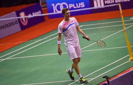 KUALA LUMPUR, MALAYSIA - JANUARY 21, 2018 : Viktor Axelsen of Denmark Men's Single during the Perodua Malaysia Masters 2018 at Axiata Arena, Bukit  Jalil.のeditorial素材