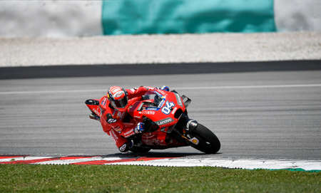 Kuala Lumpur, Malaysia - February 08, 2019 : Ducati Team Italian rider Andrea Dovizioso in action during the 2019 MotoGP pre-season testing at the Sepang International Circuitのeditorial素材