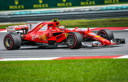 KUALA LUMPUR, MALAYSIA - SEPTEMBER 30, 2017 : Kimi Raikkonen of Finland and Ferrari on track during qualifying for the Malaysia Formula One Grand Prix at Sepang Circuitのeditorial素材