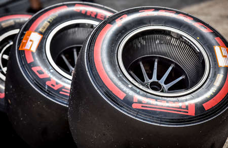 KUALA LUMPUR, MALAYSIA - OCTOBER 1, 2017 : Firreli Formula 1 (F1) tyre.のeditorial素材