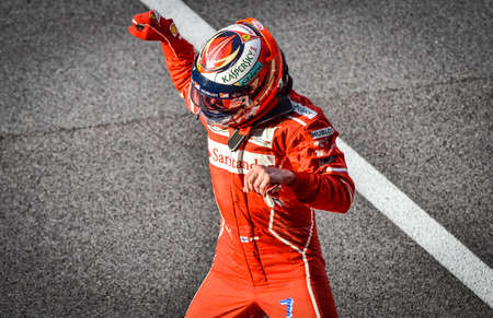KUALA LUMPUR, MALAYSIA - OCTOBER 1, 2017 : Scuderia Ferrari driver Kimi Raikkonen of Finland  during Formula One Grand Prix at Sepang Circuitのeditorial素材