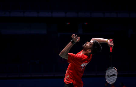 Kuala Lumpur, Malaysia - April 02, 2019 - Kidambi Srikanth of India in action during the Badminton Malaysia Open 2019 at Axiata Arena.のeditorial素材