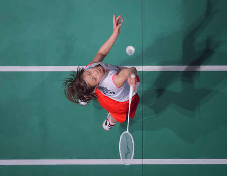 Kuala Lumpur, Malaysia - April 05, 2019 - Nozomi Okuhara of Japan in action during the Badminton Malaysia Open 2019 at Axiata Arena.のeditorial素材