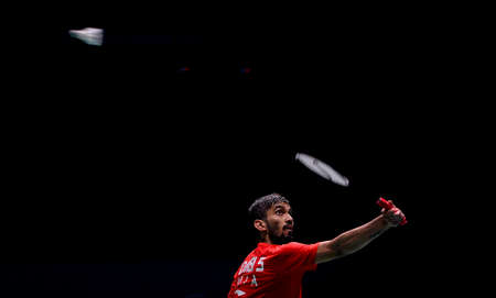 Kuala Lumpur, Malaysia - April 02, 2019 - Kidambi Srikanth of India in action during the Badminton Malaysia Open 2019 at Axiata Arena.のeditorial素材