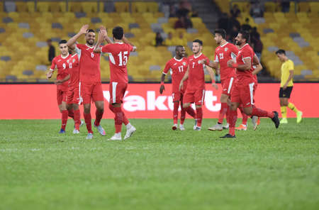 Kuala Lumpur, Malaysia - September 10, 2019 : Malaysia and Jordan player in action during FIFA World Cup Qatar 2022 and AFC Asian Cup China 2023 Preliminary Joint Qualification Round 2 at National Stadium Bukit Jalil.のeditorial素材