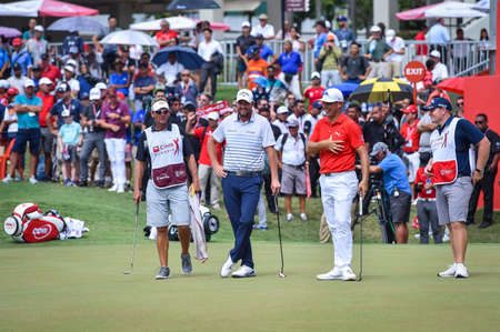 Kuala Lumpur, Malaysia - October 11, 2018 : Marc Leishman of Australia and Gary Woodland of United States  of CIMB Classic 2018 at Tournamnet Player Club (TPC) Kuala Lumpur.のeditorial素材