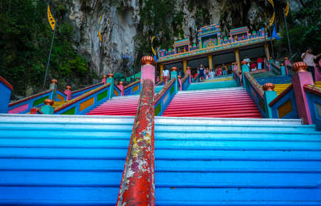 BATU CAVES, MALAYSIA Ð JANUARY 08, 2020 : The famous and iconic limestones with new rainbow painting at Batu Caves. The cave is the focal point of Hindu festival of Thaipusam and Deepavali in Malaysia.のeditorial素材