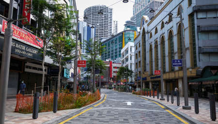 KUALA LUMPUR, MALAYSIA - APRIL 18, 2020 : View of empty and quiet road at tourist attraction Majid India during the 'movement control order' COVID-19 outbreak.のeditorial素材