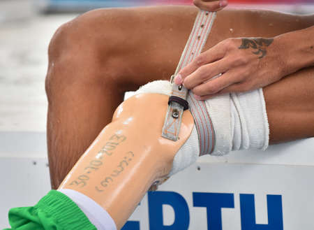 Kuala Lumpur, Malaysia - April 30, 2017 : Disabled swimming athlete during 9th Para ASEAN Games 2017 at Bukit Jalil Aquatic Centre.のeditorial素材