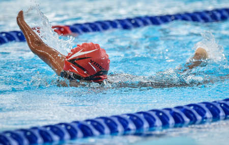 Kuala Lumpur, Malaysia - April 30, 2017 : Disabled swimming athlete during 9th Para ASEAN Games 2017 at Bukit Jalil Aquatic Centre.のeditorial素材