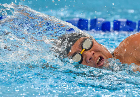 Kuala Lumpur, Malaysia - April 30, 2017 : Disabled swimming athlete during 9th Para ASEAN Games 2017 at Bukit Jalil Aquatic Centre.のeditorial素材