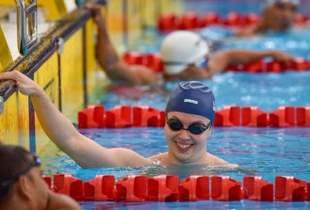 Kuala Lumpur, Malaysia - April 30, 2017 : Disabled swimming athlete during 9th Para ASEAN Games 2017 at Bukit Jalil Aquatic Centre.のeditorial素材