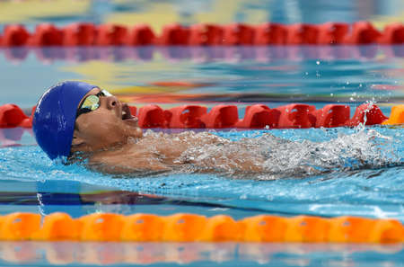Kuala Lumpur, Malaysia - April 30, 2017 : Disabled swimming athlete during 9th Para ASEAN Games 2017 at Bukit Jalil Aquatic Centre.のeditorial素材