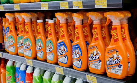 KUALA LUMPUR, MALAYSIA - SEPTEMBER 15, 2019 : Mr Muscle spray on the shelf at supermarket.のeditorial素材