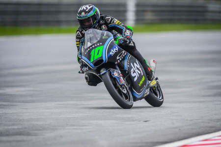 SEPANG, MALAYSIA - NOVEMBER 04, 2018 : Dennis Foggia of Italy and Sky Racing Team VR46 in action Moto3 race during the MotoGP Of Malaysia at Sepang CircuitÊのeditorial素材