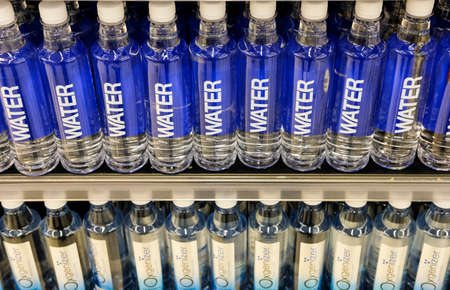 KUALA LUMPUR, MALAYSIA - SEPTEMBER 15, 2019 : Variety of Mineral Water on the shelf at supermarket.のeditorial素材
