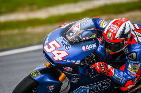 SEPANG, MALAYSIA - NOVEMBER 03, 2018 : Mattia Pasini during the Moto2 Malaysia Motorcycle Grand Prix (MotoGP) at Sepang International Circuit (SIC).のeditorial素材