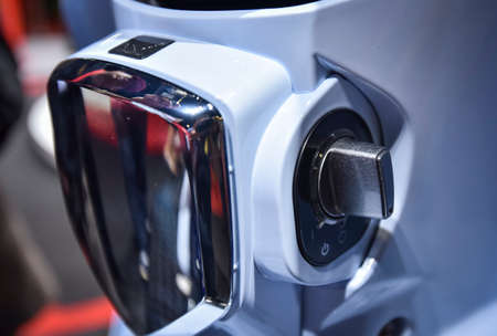 KUALA LUMPUR, MALAYSIA - DEC 3, 2019 : Close up of new Honda Cup switch starter displayed at Kuala...