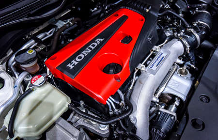 KUALA LUMPUR, MALAYSIA - DEC 3, 2019 : Close up new engine Honda Type-R displayed at Kuala Lumpur International Motor Showのeditorial素材