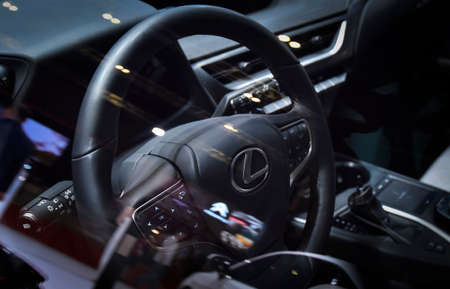 KUALA LUMPUR, MALAYSIA - DEC 3, 2019 : Close up steering interior New Lexus RX 300 Special Edition displayed at Kuala Lumpur International Motor Showのeditorial素材