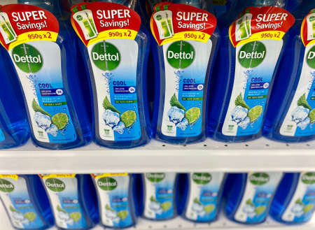 KUALA LUMPUR, MALAYSIA - APRIL 15, 2020 : Dettol shower gel display on the shelf at supermarket.
