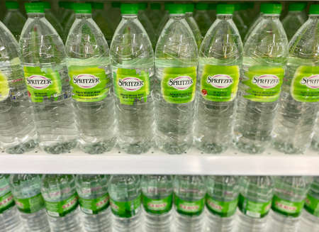 KUALA LUMPUR, MALAYSIA - APRIL 15, 2020 : Spritzer mineral water display on the shelf at...